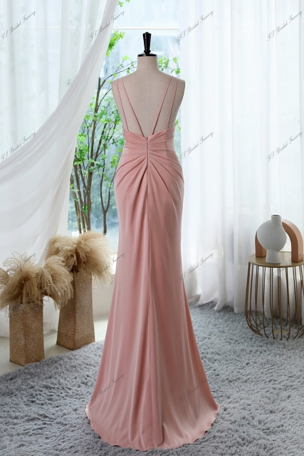 High Split Prom Gown With Spaghetti Straps Back