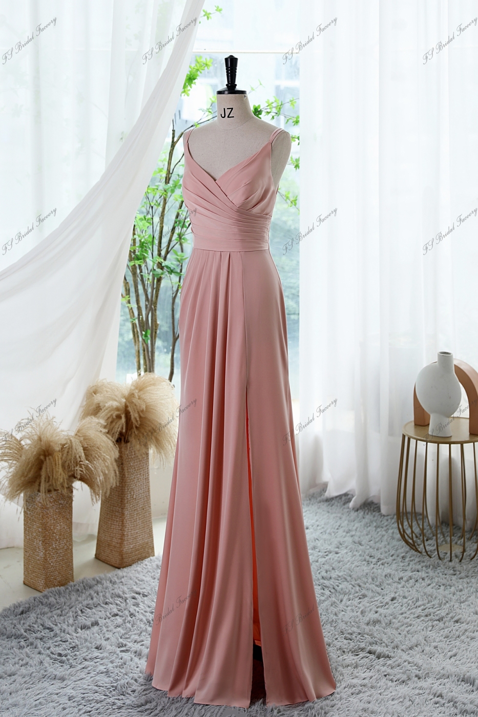 High Split Prom Gown With Spaghetti Straps Back