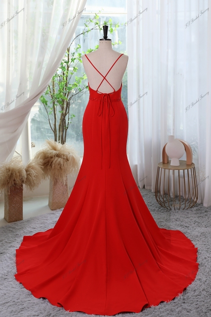 Delicate Crepe Mermaid Prom Dress With Spaghetti Straps