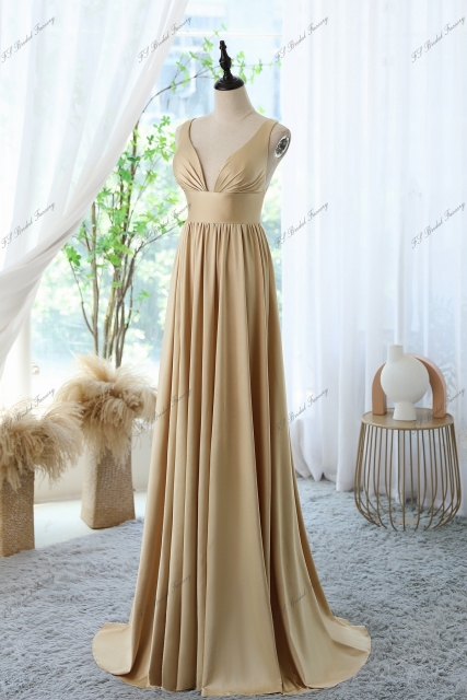 High Waistband A-line Prom Gown With Pleat Skirt