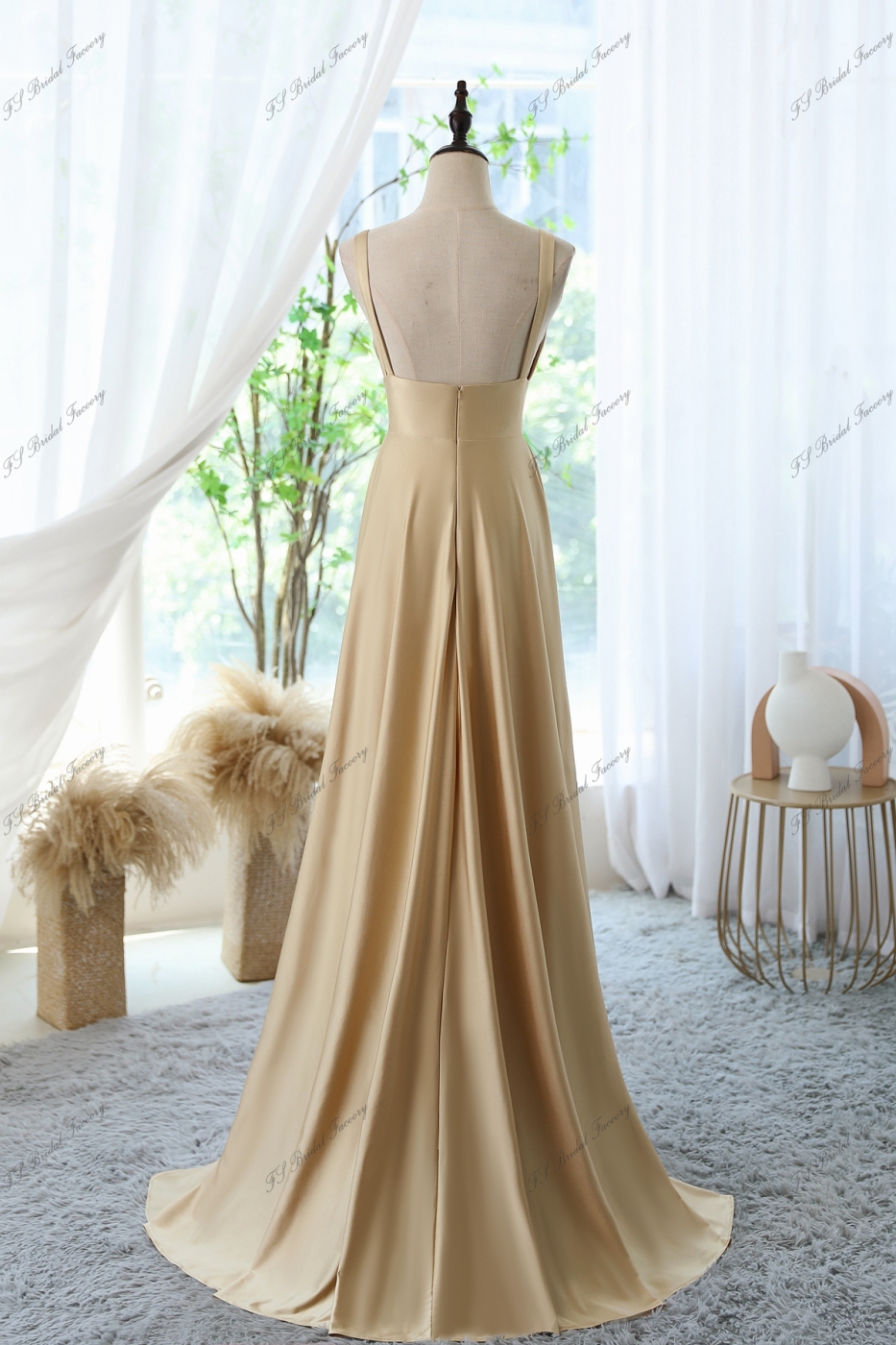 High Waistband A-line Prom Gown With Pleat Skirt