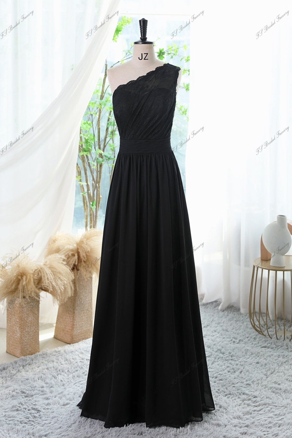 Chiffon Prom Dress With Floral Appliqués Lace One shoulder And Waistband