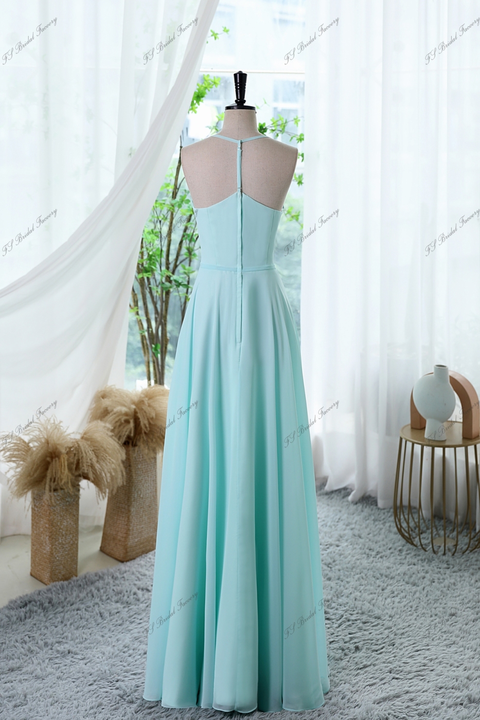 A-line Chiffon Bridesmaid Dress with Halter Back