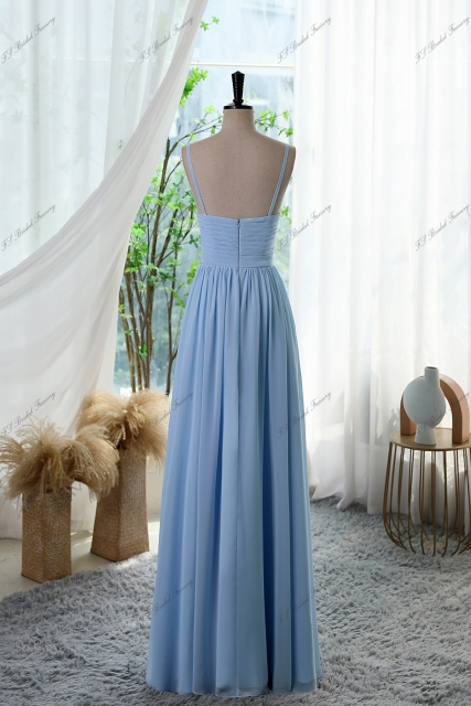 Pleated Chiffon Empire Long Bridesmaid Dress With Cute Spaghetti Straps