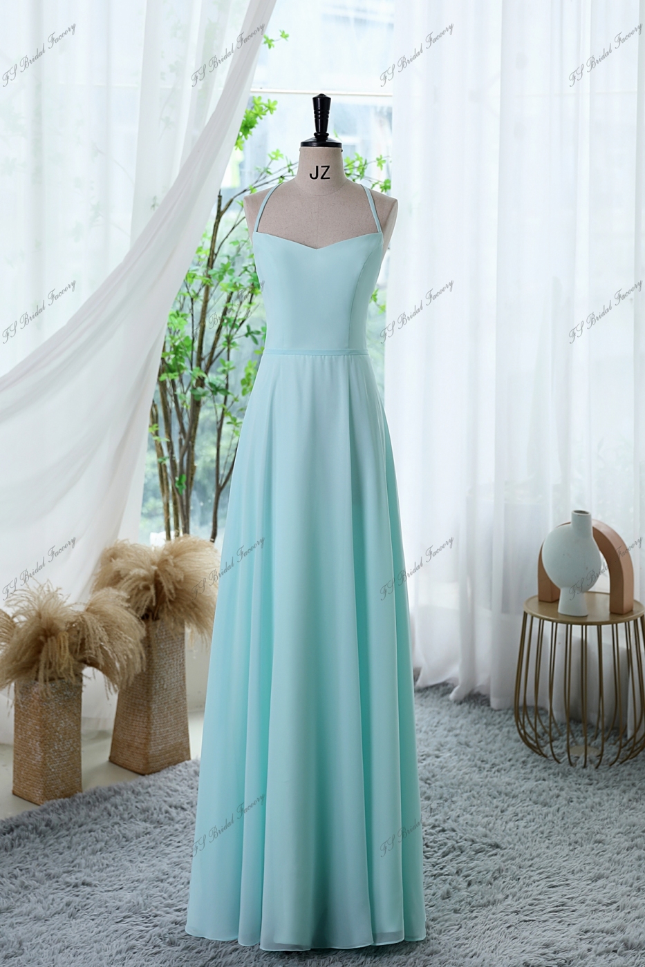 A-line Chiffon Bridesmaid Dress with Halter Back