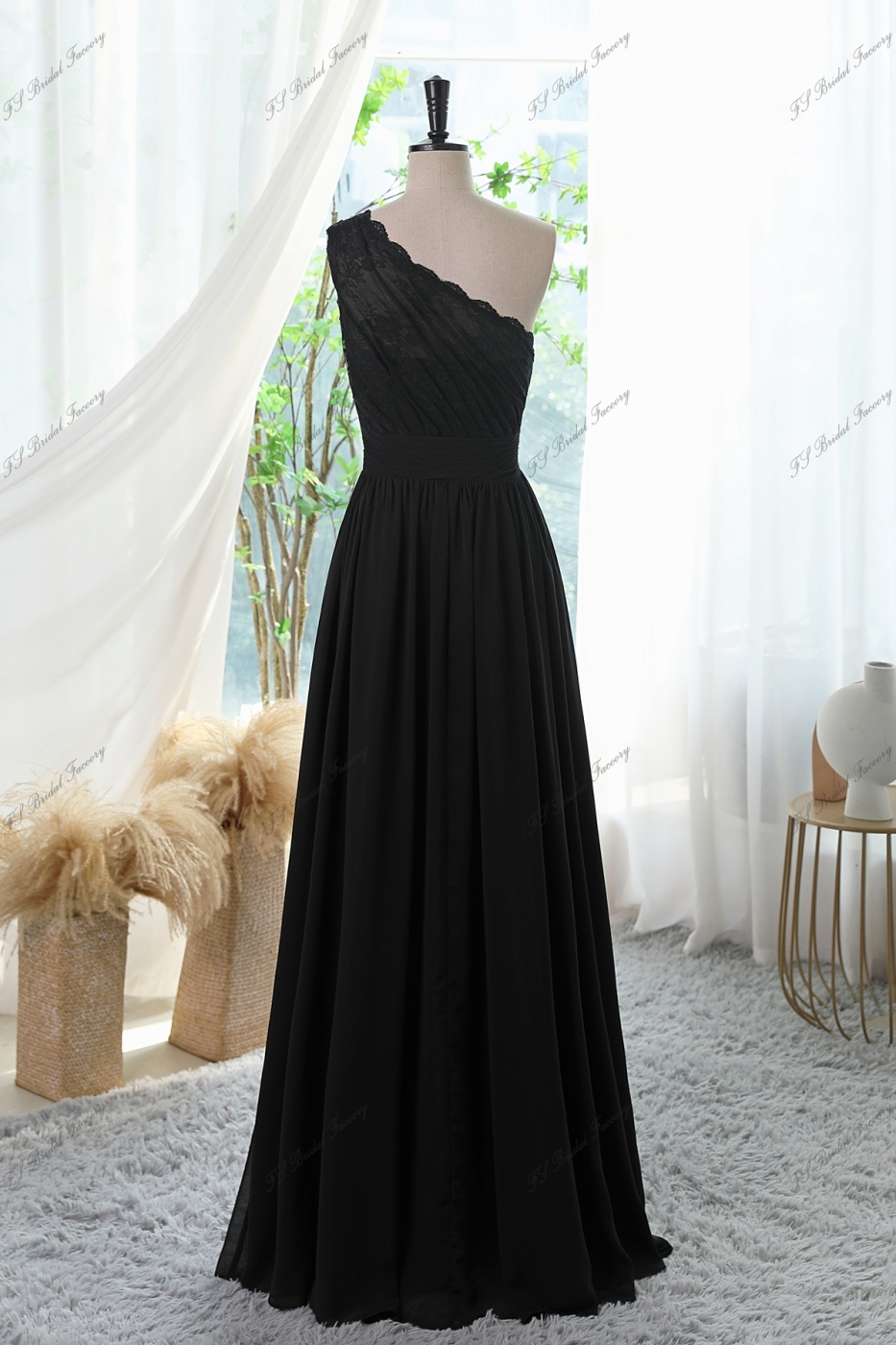 Chiffon Prom Dress With Floral Appliqués Lace One shoulder And Waistband
