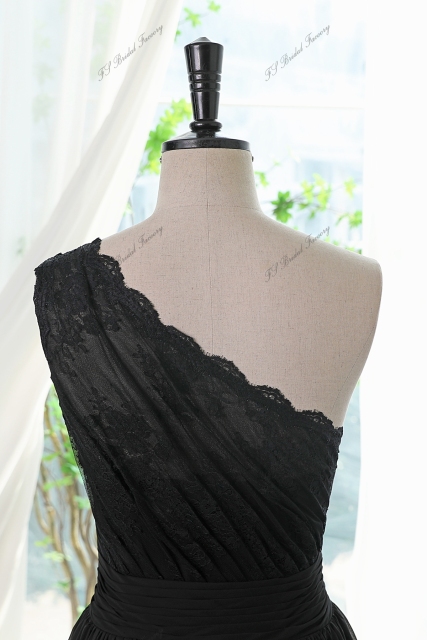 Chiffon Prom Dress With Floral Appliqués Lace One shoulder And Waistband