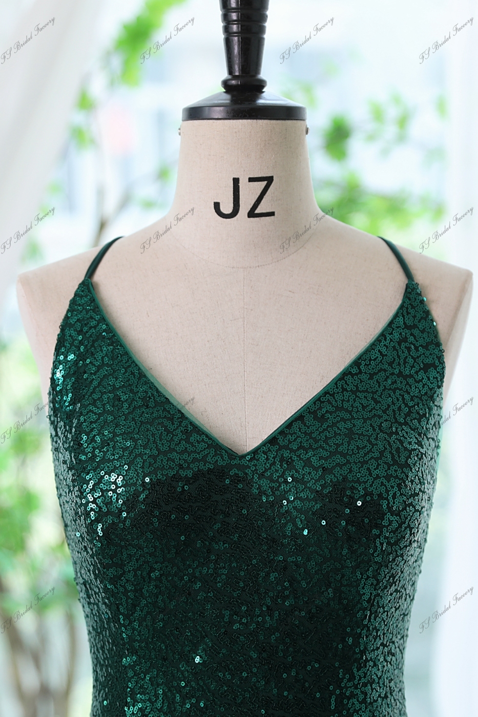 Cross Spaghetti Straps V-back Sequin Prom Gown