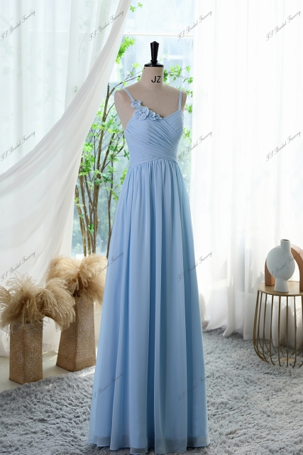 Pleated Chiffon Empire Long Bridesmaid Dress With Cute Spaghetti Straps