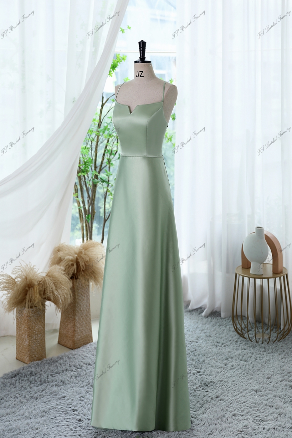 Silky Satin Bridesmaid Dress with Lace 3-D Flowers Illusion Back