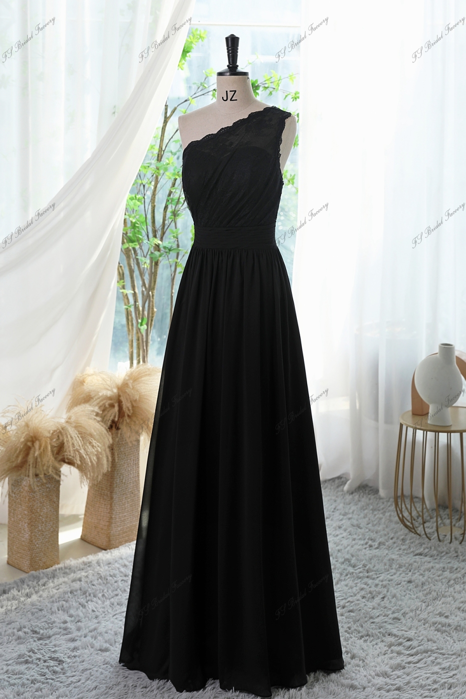 Chiffon Prom Dress With Floral Appliqués Lace One shoulder And Waistband