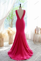 Pleated Form-fitting Prom Dress With V-neck And V-neck