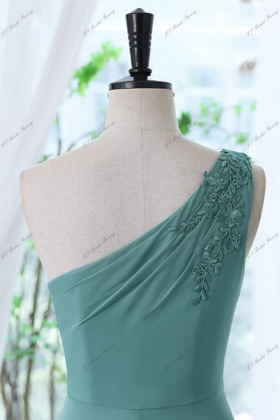 Chiffon Bridesmaid Dress With Floral Appliqués On One Shoulder