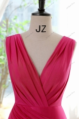 Pleated Form-fitting Prom Dress With V-neck And V-neck