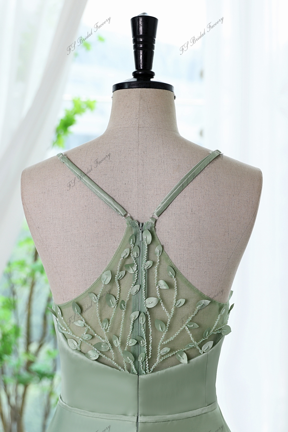 Silky Satin Bridesmaid Dress with Lace 3-D Flowers Illusion Back