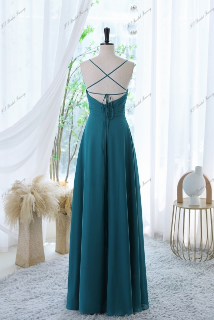 A-line Chiffon Bridesmaid Dress With Spaghetti Straps And Crossing Strappy Back