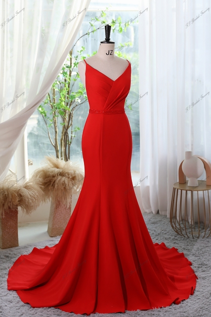 Delicate Crepe Mermaid Prom Dress With Spaghetti Straps