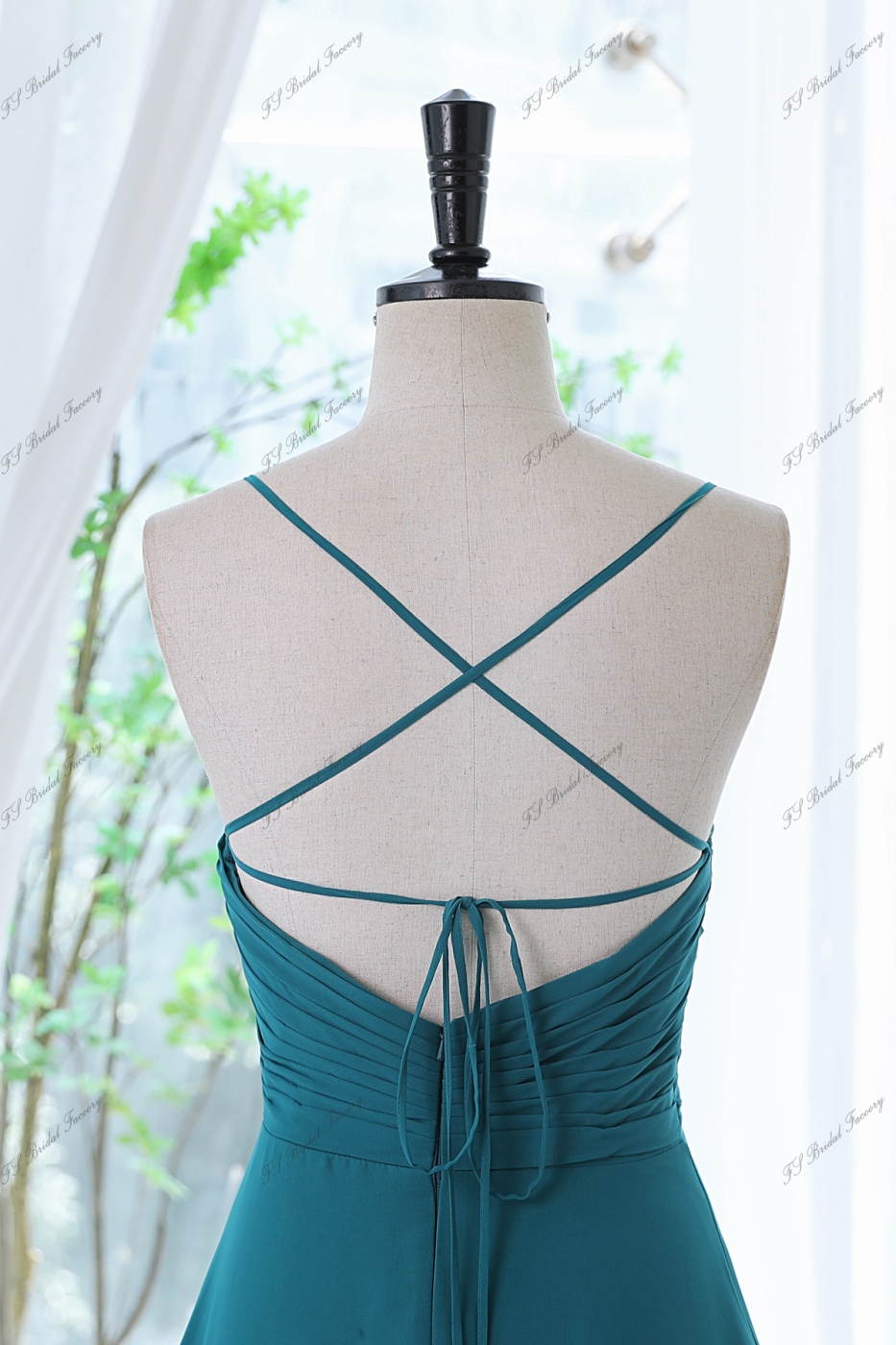 Spaghetti Strap Pleated A-Line Chiffon Midi Bridesmaid Dress in Dusty Blue
