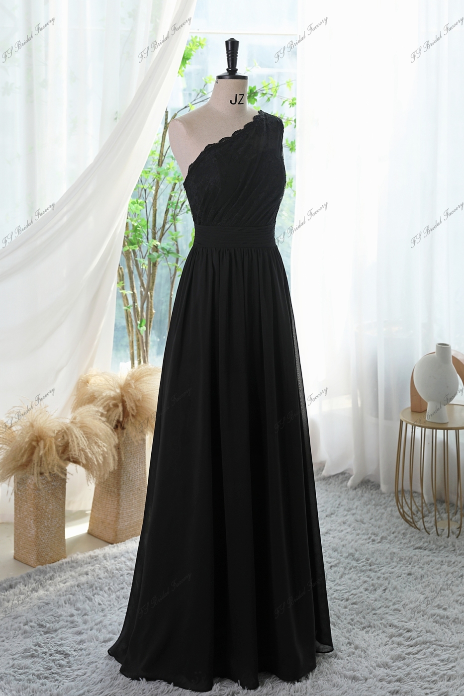 Chiffon Prom Dress With Floral Appliqués Lace One shoulder And Waistband