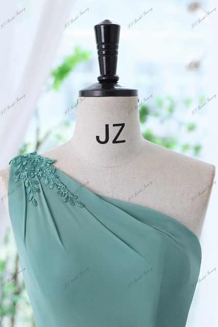 Chiffon Bridesmaid Dress With Floral Appliqués On One Shoulder