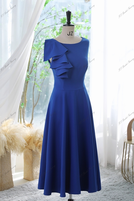 Ruffled Round Neckline Cocktail Dress With Key Hole Back