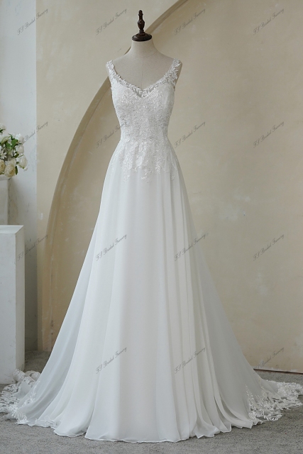 Lace Applique With Soft Chiffon Bridal Gowns