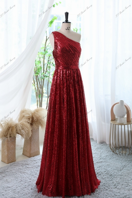 One Shoulder Sequin Prom Dress And A-line long Evening Party Gown