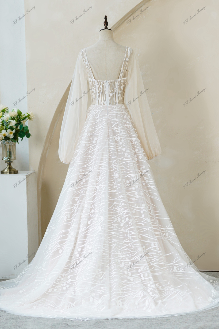 Romantic A-Line Puffy Bridal Gown with Puff Sleeves and Sweetheart Neckline for a Stunning Look