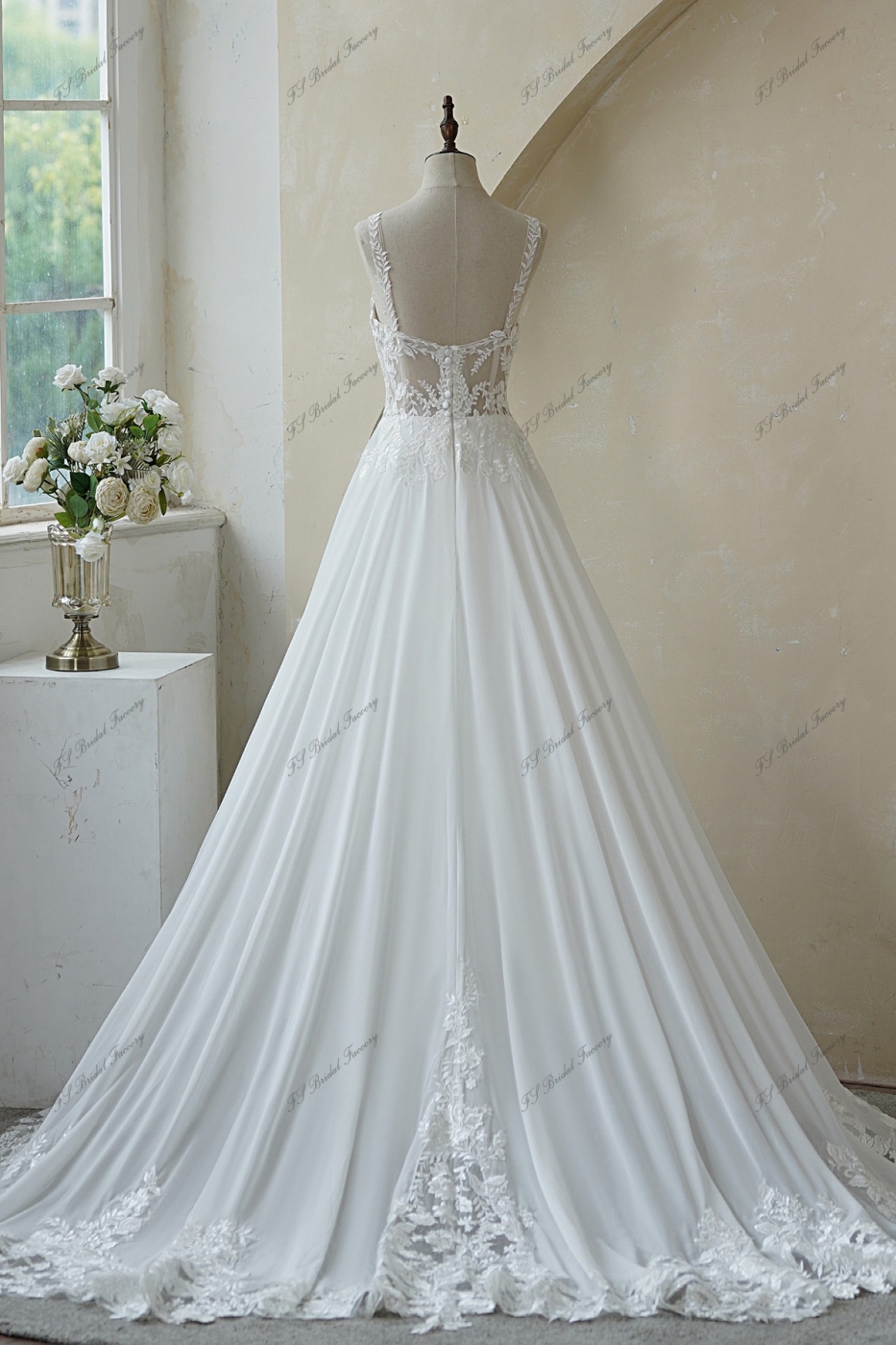 Lace Applique With Soft Chiffon Bridal Gowns