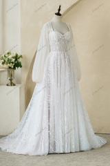 Lace Wedding Gowns With Detached Puffy Sleeve Aline Dress