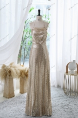 Sequin Prom Dress With Spaghetti Straps and Crossing Straps Back
