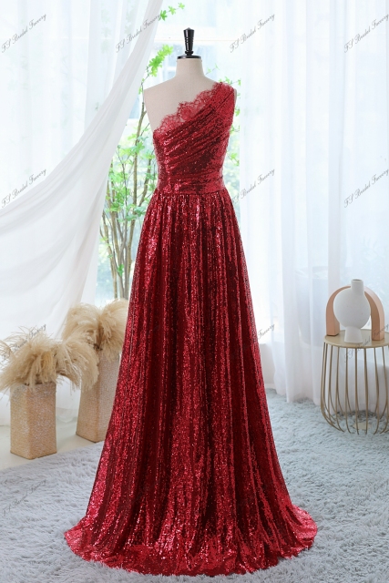 One Shoulder Sequin Prom Dress And A-line long Evening Party Gown