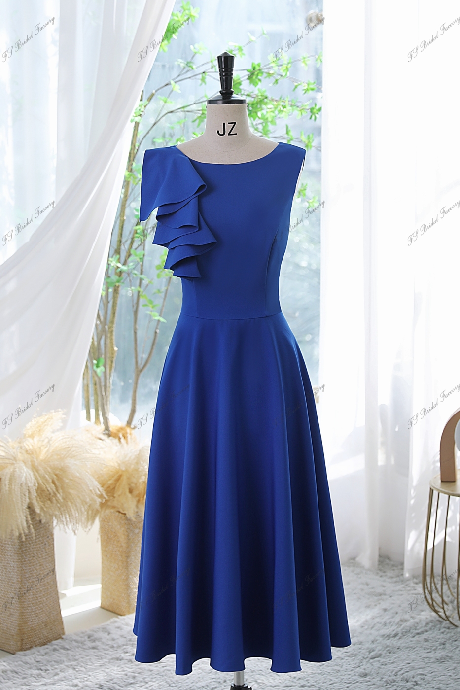 Ruffled Round Neckline Cocktail Dress With Key Hole Back