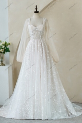 Lace Wedding Gowns With Detached Puffy Sleeve Aline Dress