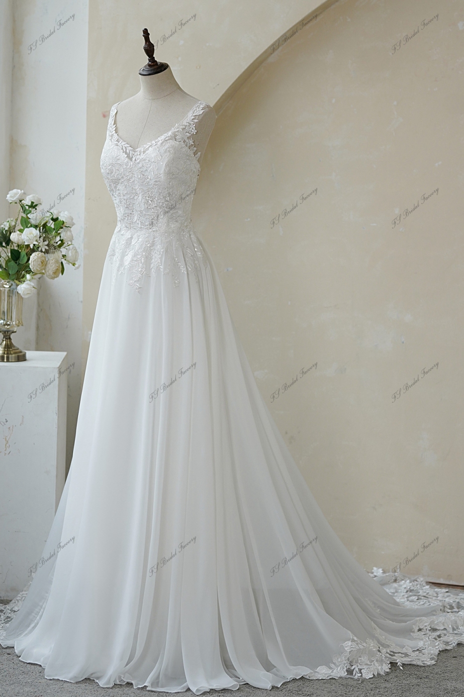 Lace Applique Chiffon Halter Gown