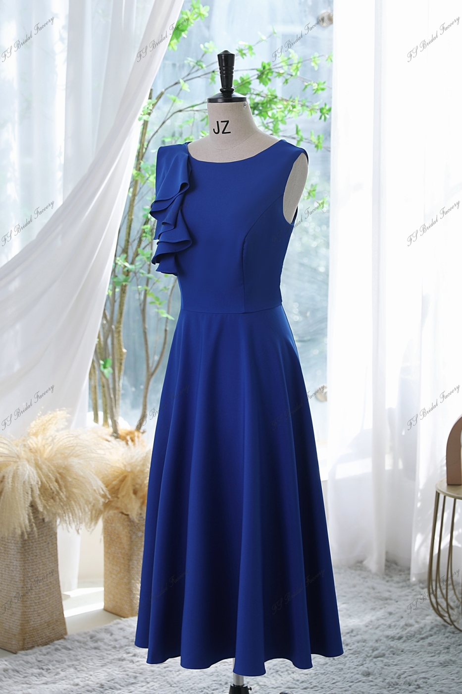 Ruffled Round Neckline Cocktail Dress With Key Hole Back