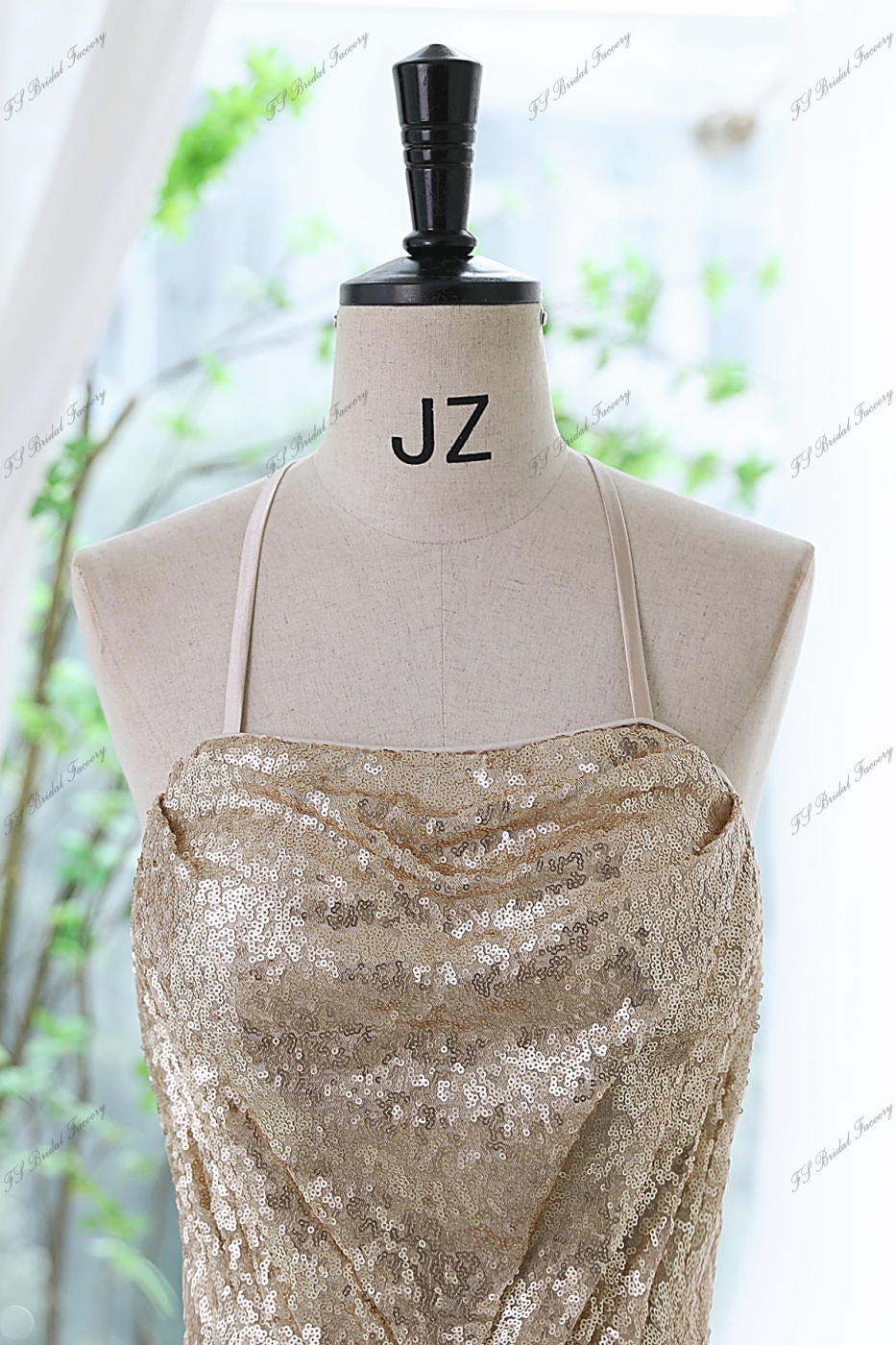 Sequin Prom Dress With Spaghetti Straps and Crossing Straps Back