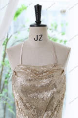 Sequin Prom Dress With Spaghetti Straps and Crossing Straps Back