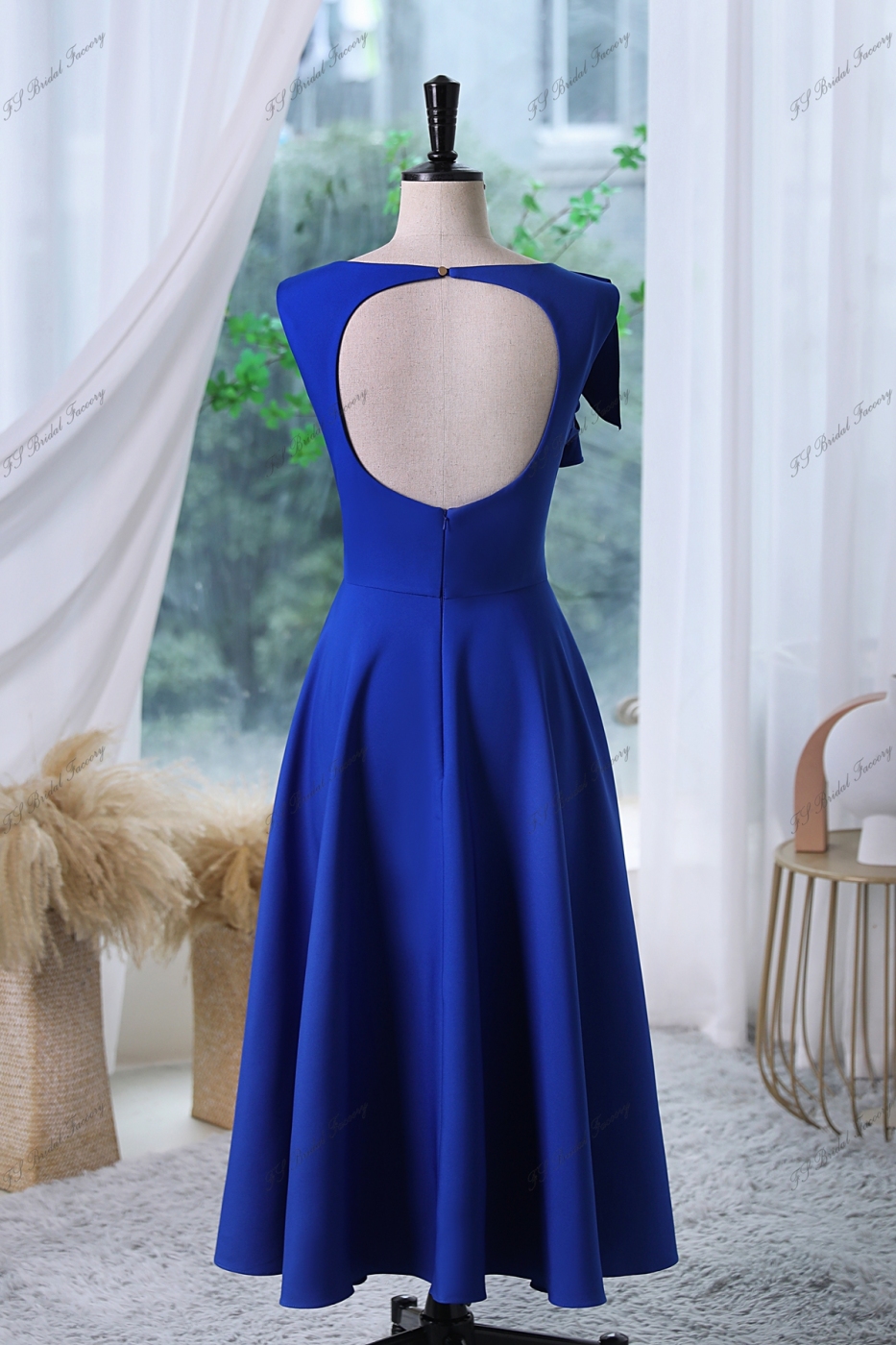 Ruffled Round Neckline Cocktail Dress With Key Hole Back