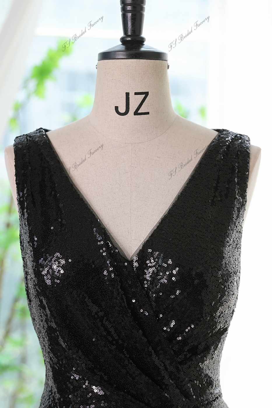 Sequin A-line Prom Dress With A High Slit And V-neck