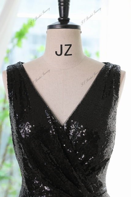 Sequin A-line Prom Dress With A High Slit And V-neck