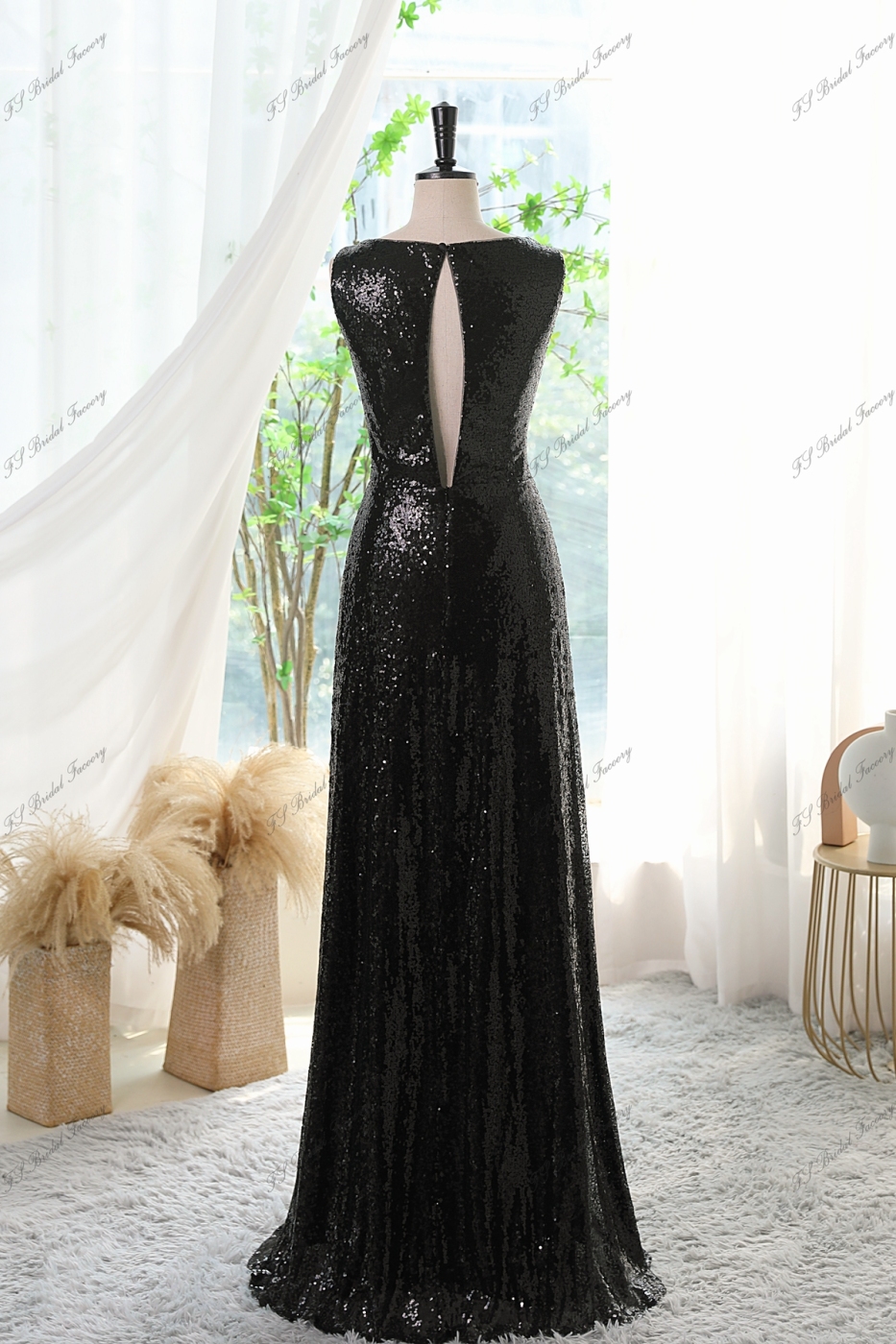 Sequin A-line Prom Dress With A High Slit And V-neck