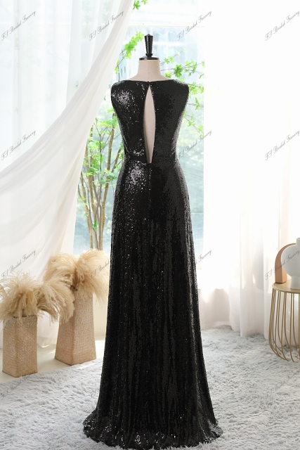 Sequin A-line Prom Dress With A High Slit And V-neck