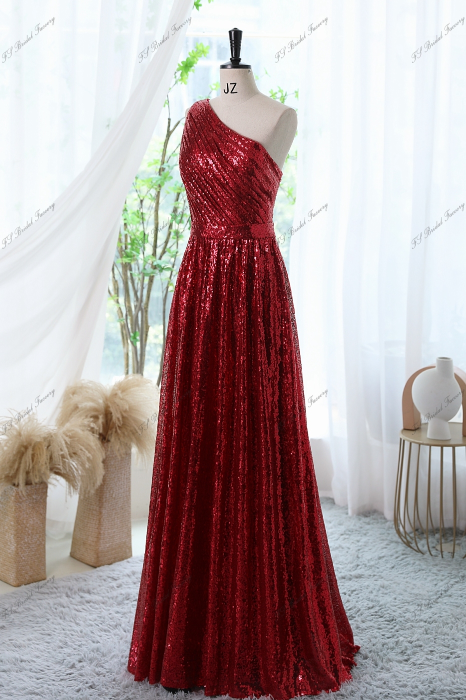 One Shoulder Sequin Prom Dress And A-line long Evening Party Gown