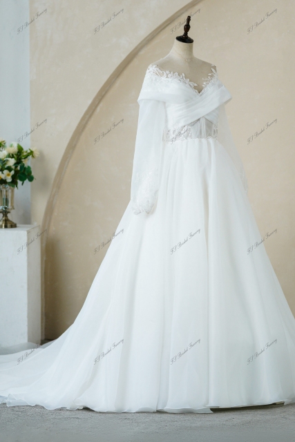 Ruched Bodice With Organza Satin Ball Gown Bridal Dress