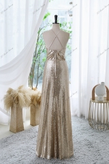 Sequin Prom Dress With Spaghetti Straps and Crossing Straps Back