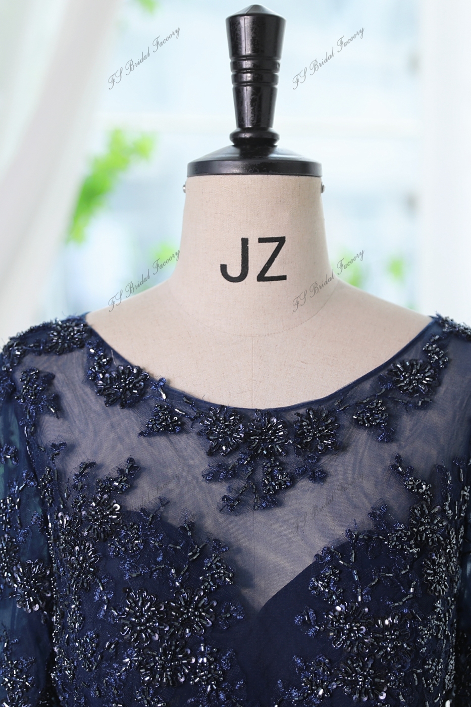 A-line Chiffon Dress With Bateau Neckline And Three-quarter Sleeves