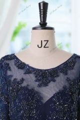 A-line Chiffon Dress With Bateau Neckline And Three-quarter Sleeves