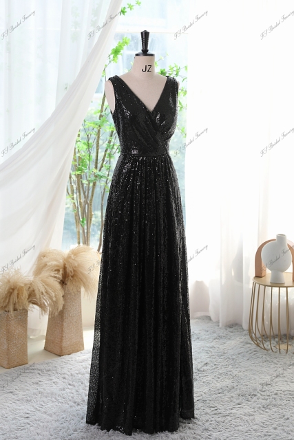 Sequin A-line Prom Dress With A High Slit And V-neck