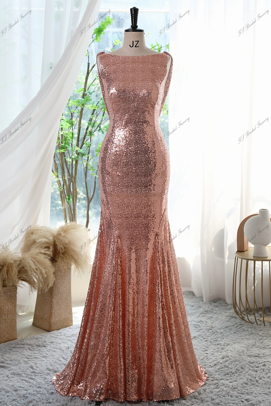 Sequin Form-fitting Prom Dress With Bateau Neckline And Cowl V-Back